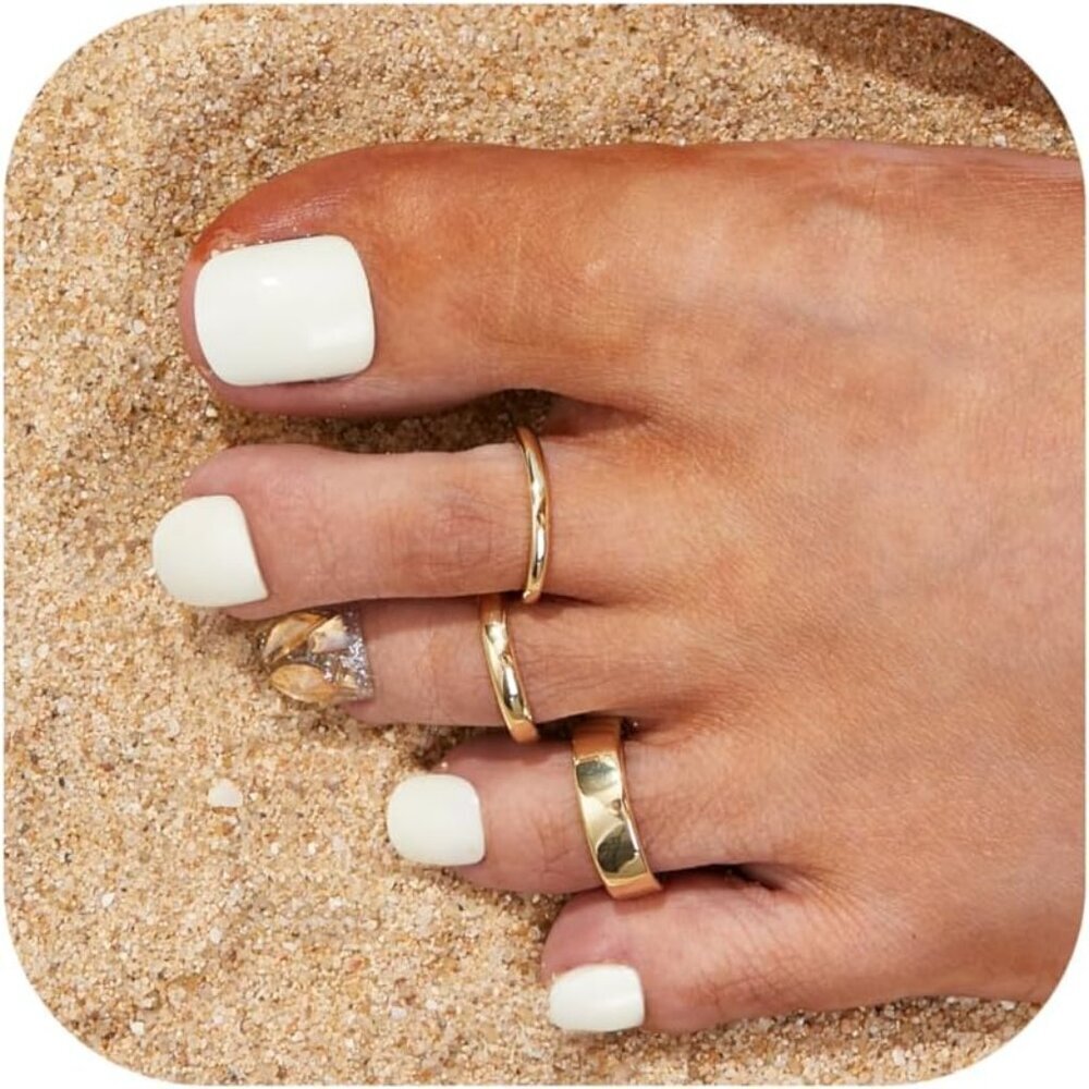 3Pcs Gold Filled Toe Rings Set Women Adjustable Summer Foot Jewelry